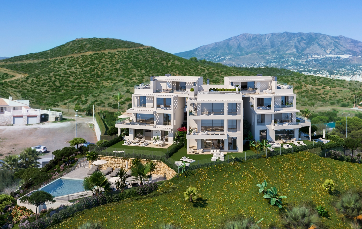 Appartements de luxe exclusifs à Mijas Costa avec vue sur la mer, avec terrasse, piscine communautaire et parking