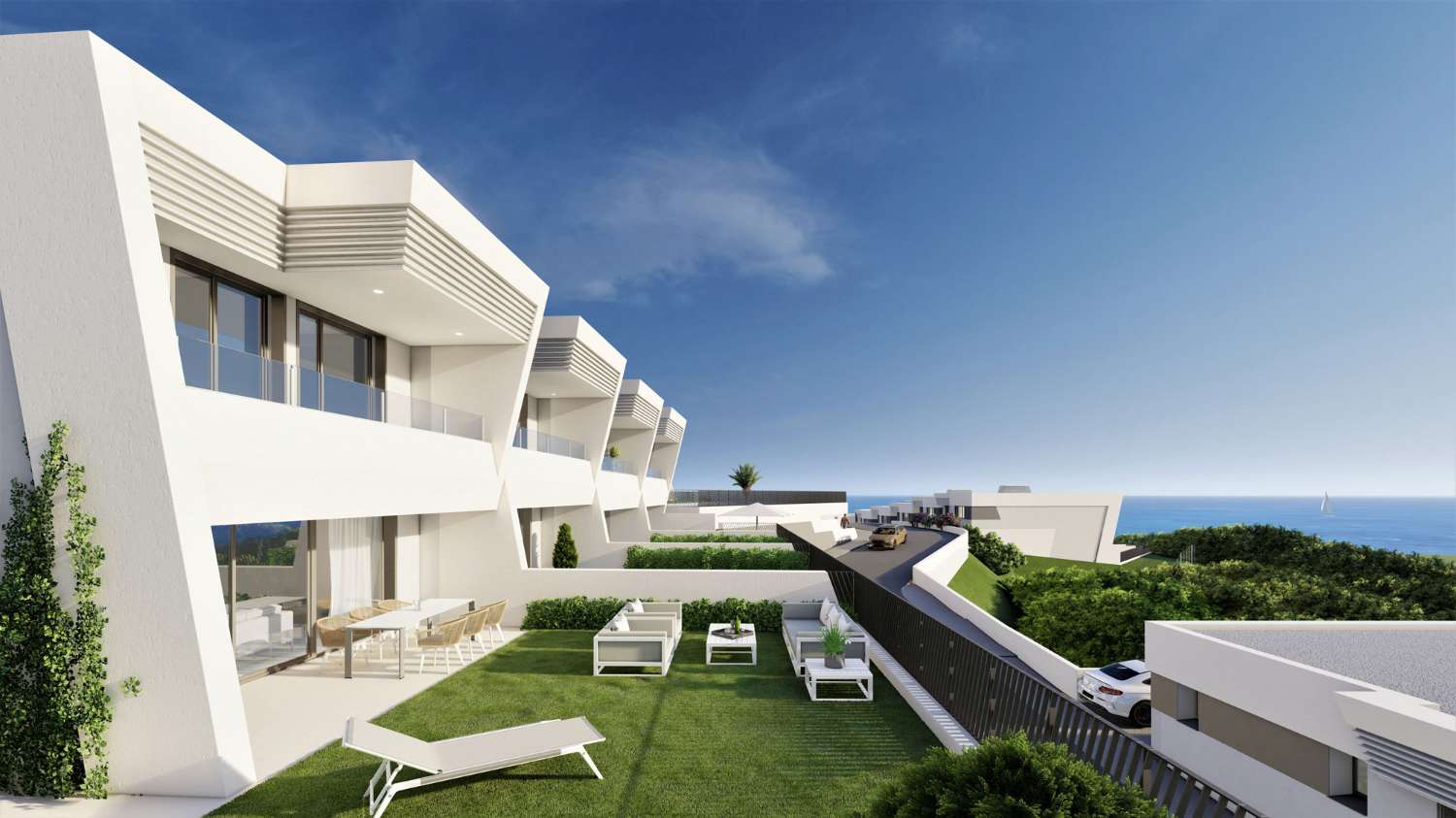 Exklusive Luxus-Stadthäuser mit Panoramablick auf das Meer im Naturpark Chaparral, Mijas Costa