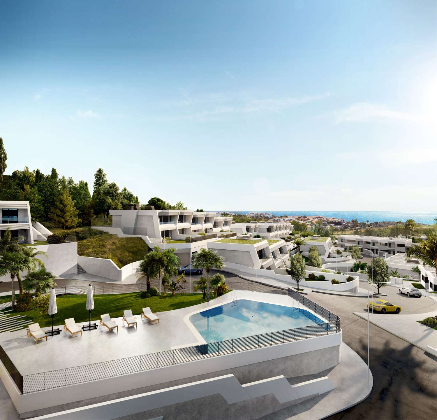 Exclusieve luxe herenhuizen met panoramisch zeezicht in het natuurpark Chaparral, Mijas Costa