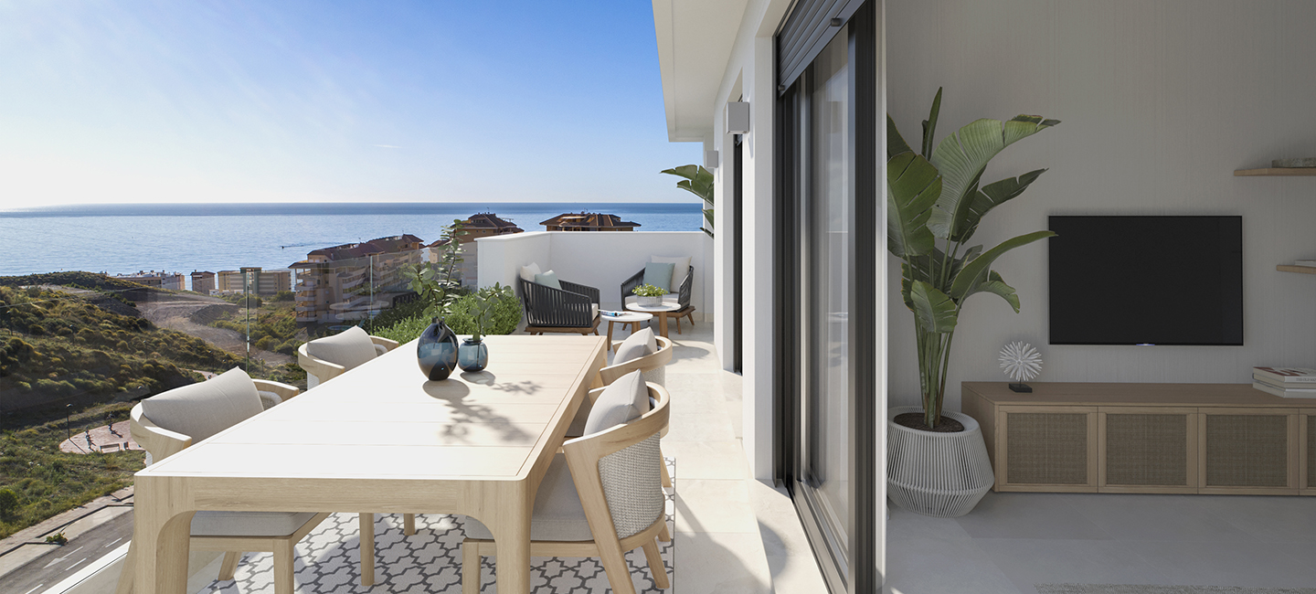 Appartement neuf près de la plage avec 2 chambres, 2 salles de bains, terrasse avec parking et débarras à Carvajal