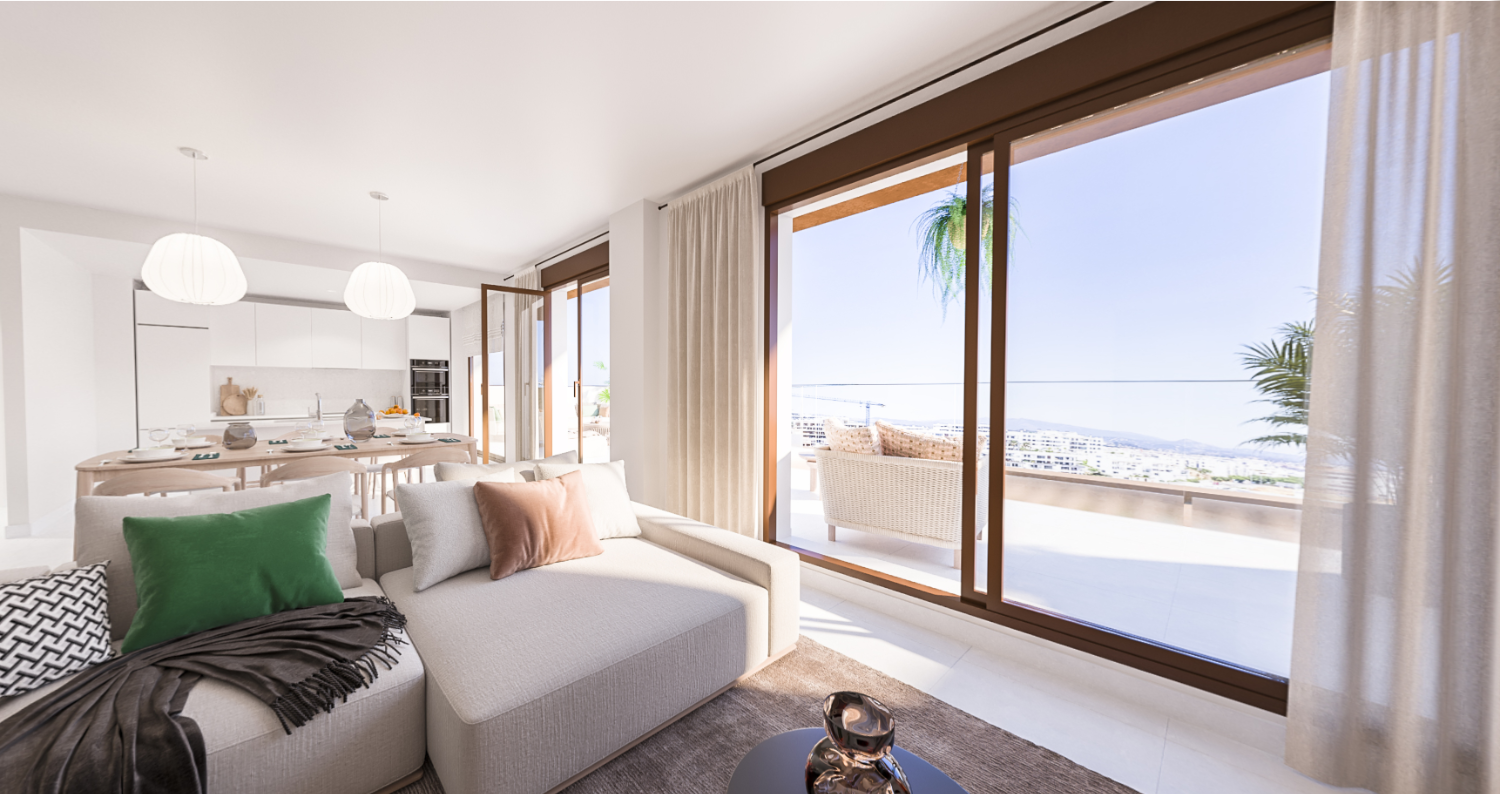 Nieuwe appartementen met 1, 2 en 3 slaapkamers, terras met uitzicht op zee in Los Jardines aan de Costa del Sol, Estepona