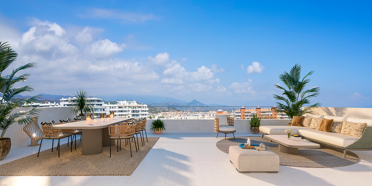 New Apartments with 1, 2 and 3 bedrooms, terrace with sea views in Los Jardines on the Costa del Sol, Estepona