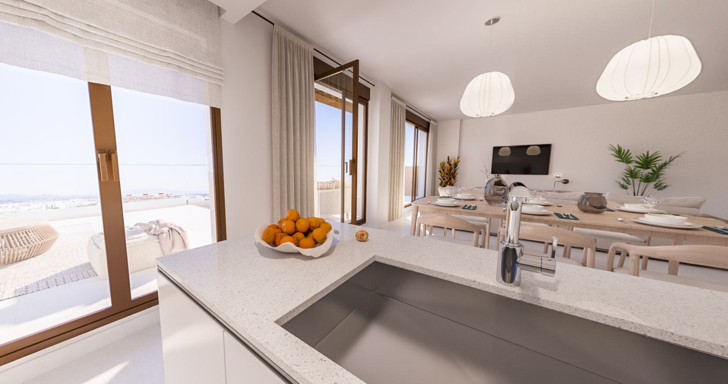 Nieuwe appartementen met 1, 2 en 3 slaapkamers, terras met uitzicht op zee in Los Jardines aan de Costa del Sol, Estepona