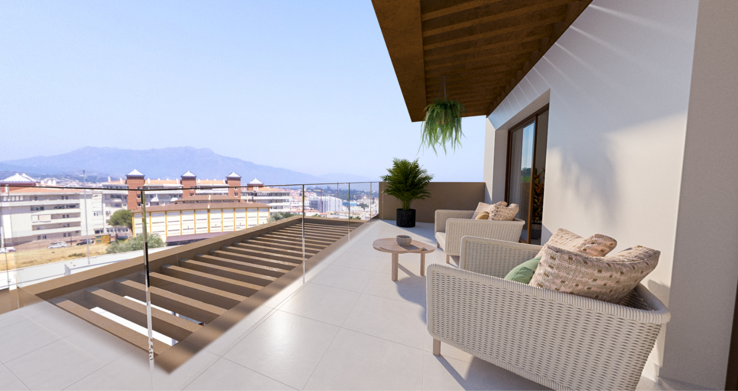 Nieuwe appartementen met 1, 2 en 3 slaapkamers, terras met uitzicht op zee in Los Jardines aan de Costa del Sol, Estepona