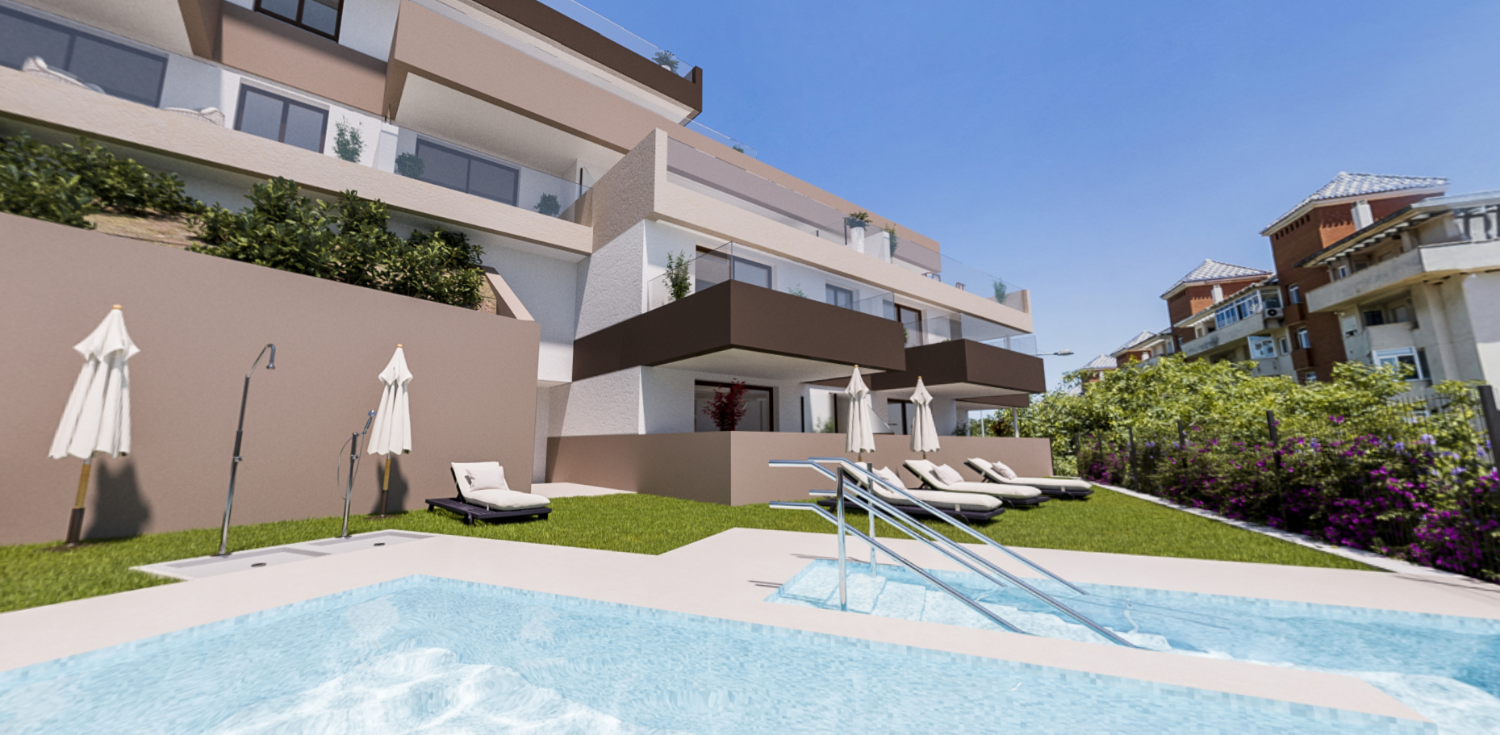 Nieuwe appartementen met 1, 2 en 3 slaapkamers, terras met uitzicht op zee in Los Jardines aan de Costa del Sol, Estepona