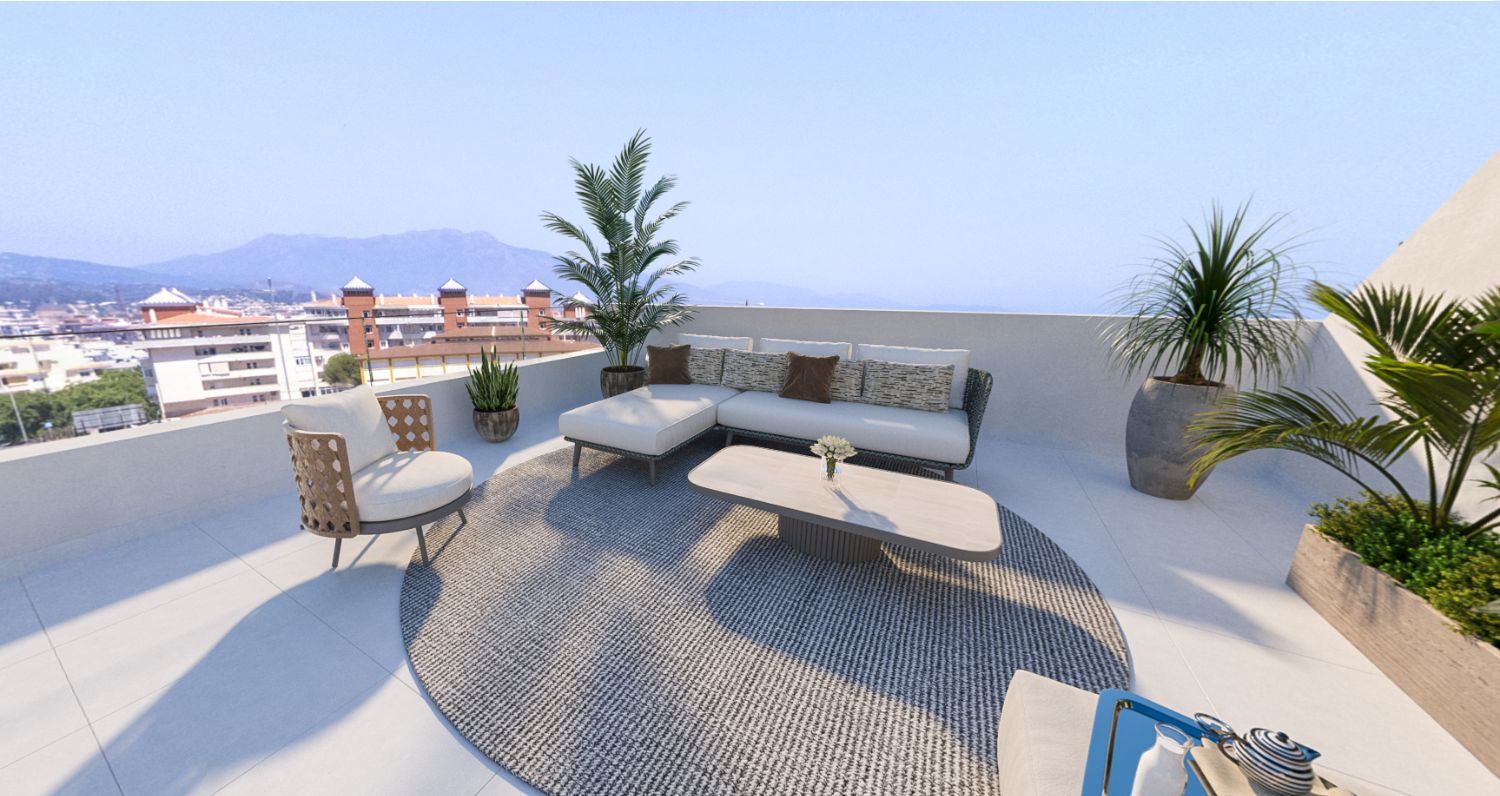 Nieuwe appartementen met 1, 2 en 3 slaapkamers, terras met uitzicht op zee in Los Jardines aan de Costa del Sol, Estepona