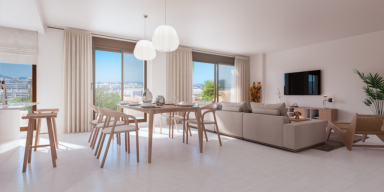 New Apartments with 1, 2 and 3 bedrooms, terrace with sea views in Los Jardines on the Costa del Sol, Estepona