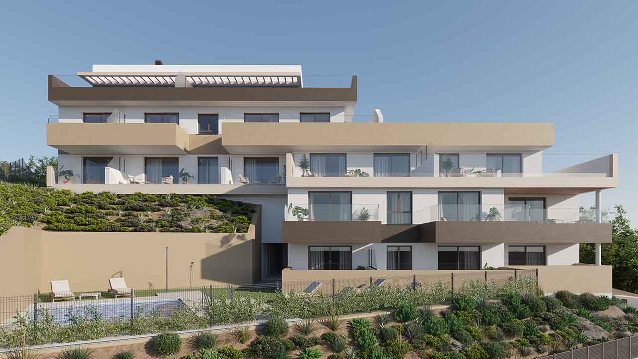 Nieuwe appartementen met 1, 2 en 3 slaapkamers, terras met uitzicht op zee in Los Jardines aan de Costa del Sol, Estepona