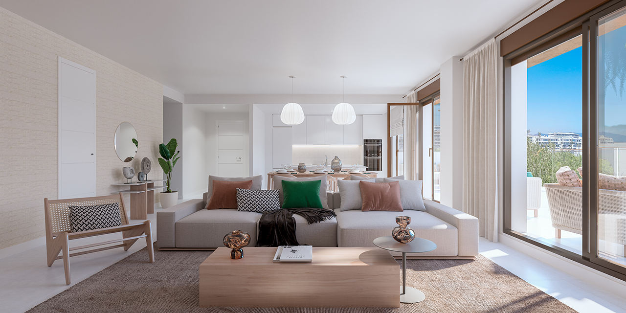 Nya lägenheter med 1, 2 och 3 sovrum, terrass med havsutsikt i Los Jardines på Costa del Sol, Estepona