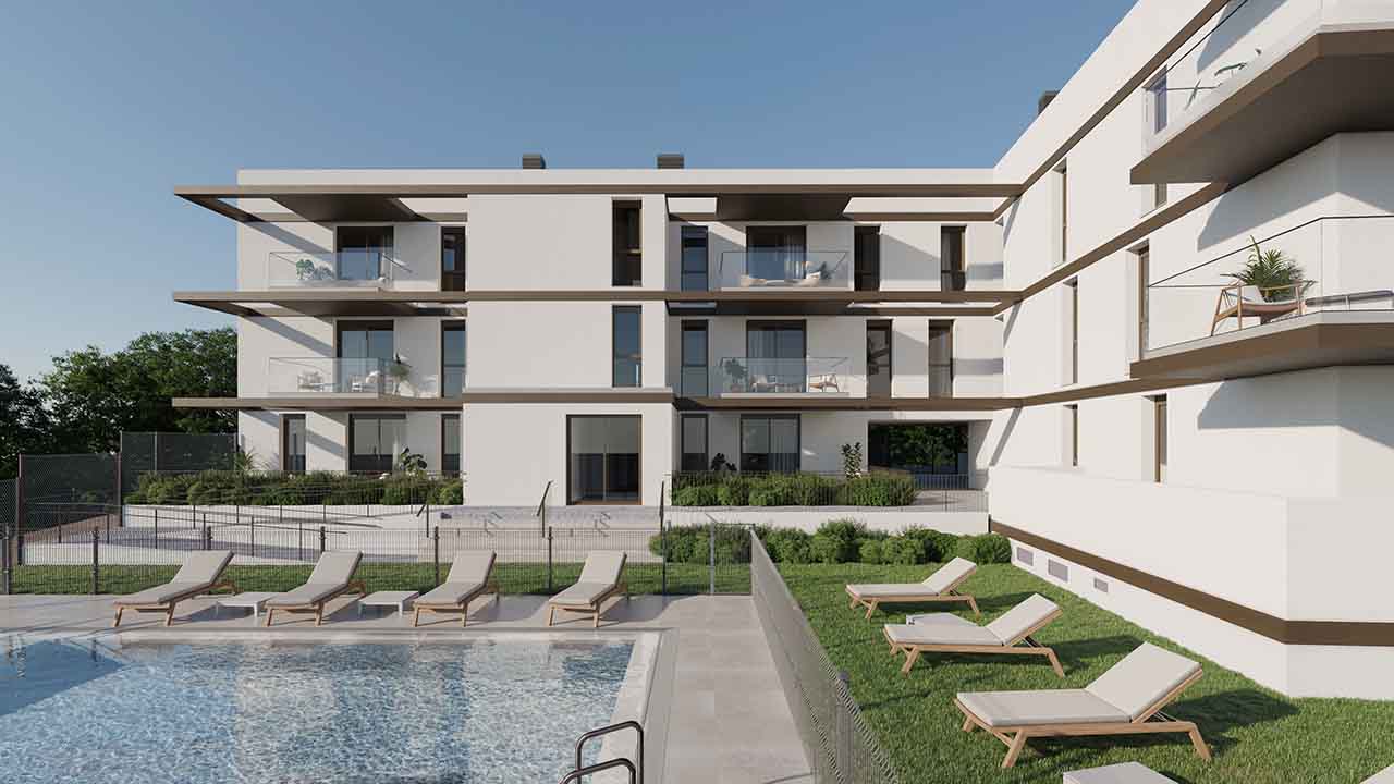 Nye lejligheder med 1, 2 og 3 soveværelser, terrasse med havudsigt i Los Jardines på Costa del Sol, Estepona