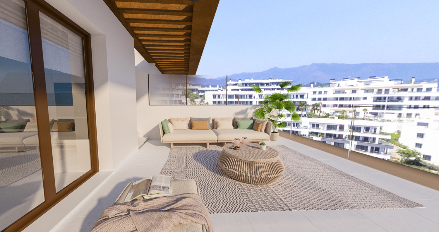 Nieuwe appartementen met 1, 2 en 3 slaapkamers, terras met uitzicht op zee in Los Jardines aan de Costa del Sol, Estepona