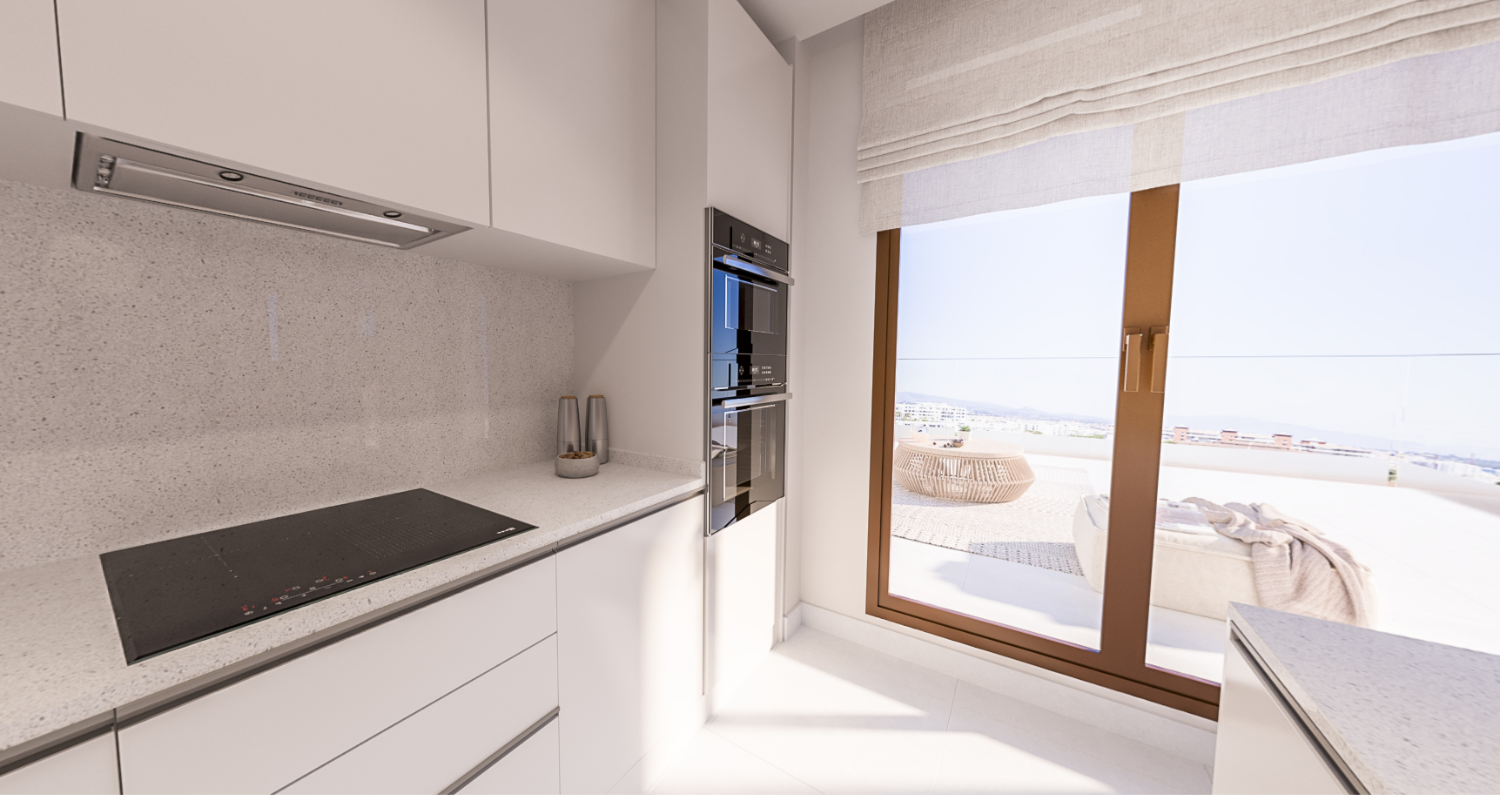 Nieuwe appartementen met 1, 2 en 3 slaapkamers, terras met uitzicht op zee in Los Jardines aan de Costa del Sol, Estepona