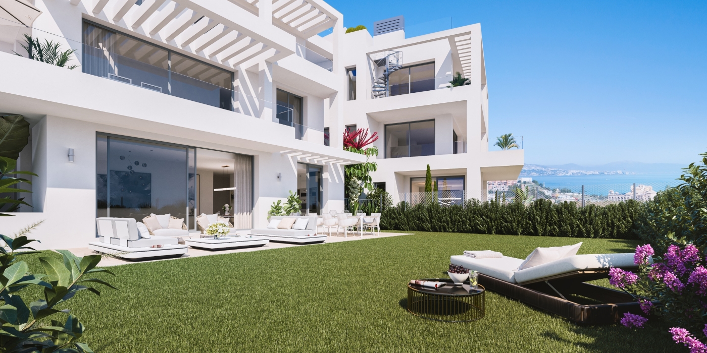 Exclusive Luxury Apartments Mijas Costa merinäköalalla, terassilla, uima-altaalla ja pysäköintialueella