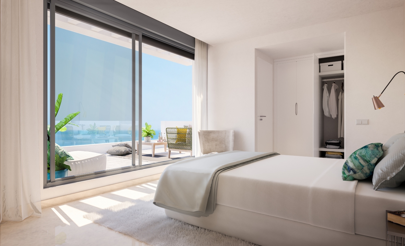 Exclusieve luxe appartementen in Mijas Costa met uitzicht op zee, met terras, gemeenschappelijk zwembad en parkeerplaats